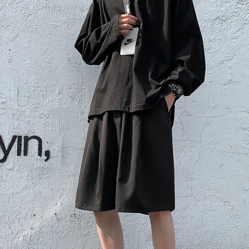 saferido Summer Suit Shorts Men Fashion Society Mens Dress Shorts Korean Loose Grey Black Casual Shorts Mens Office Formal Shorts M-2XL