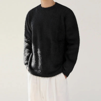 Autumn Winter Round Collar Mohair Sweater Loose Korean Style Vintage Kintted Sweater Pullover Men Clothing