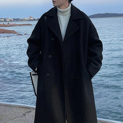 saferido Men's Mid-Length Lapel Collar Coat 2024 Autumn And Winter High-End German Retro Elegant Loose Windbreaker Men's Oversize