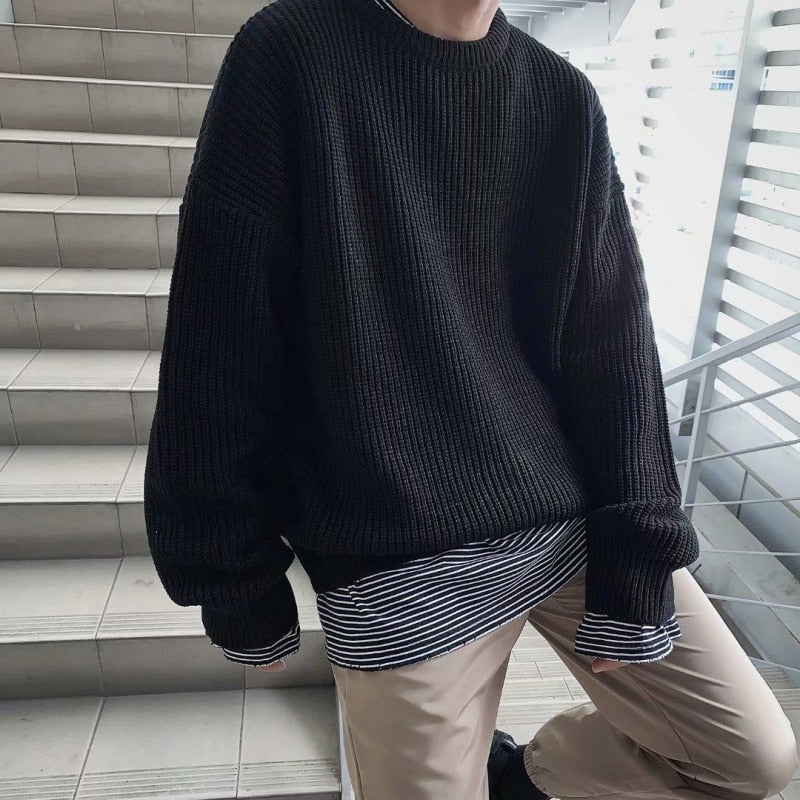 New Men's Sweater Autumn Fashion Solid Color Wool Sweater Slim Fit Men's Street Wear Men's Knitted Sweater Men's Pullover