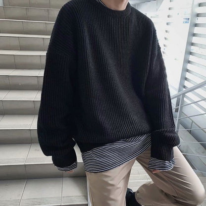 New Men's Sweater Autumn Fashion Solid Color Wool Sweater Slim Fit Men's Street Wear Men's Knitted Sweater Men's Pullover