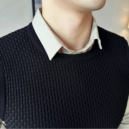 saferido Men's Spring and Autumn Top Knitted Sweater Pullover Fake Two Piece Turn-down Collar Slim Fit Multi Style Men's Casual Sweater