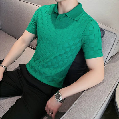saferido  British Style Men's Casual Summer Knitting POLO Shirts/Male Slim Fit High Quality Plaid Casual Short Sleeve Polo Shirts 4XL