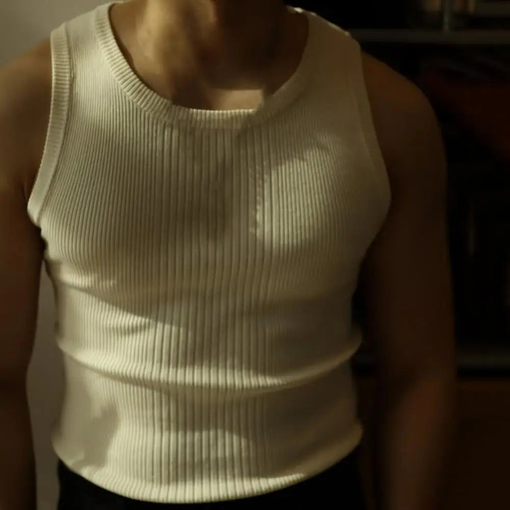 Men Summer Vest Ribbed Tank Top Men's Ribbed Knitted Summer Vest Slim Fit Sleeveless Tank Tops for Casual Activewear Fitness Gym