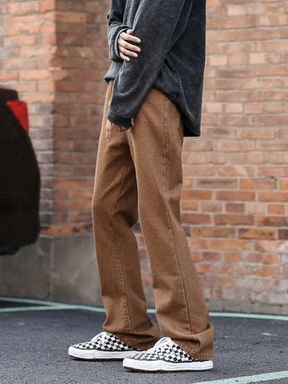 Brown Baggy Jeans Men Fashion Retro Casual Wide-leg Jeans Men Streetwear Loose Hip Hop Straight Denim Pants Mens Trousers
