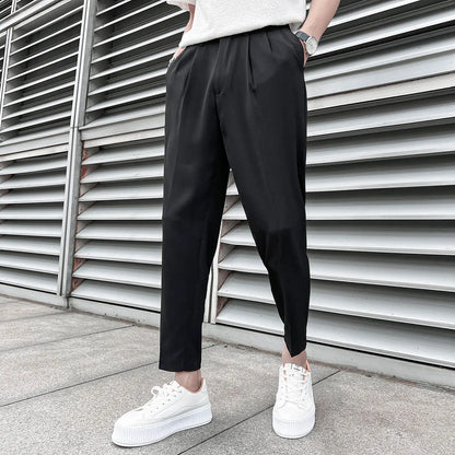 saferido Korean Business Solid Color Stretch Trousers Casual Pants Black Grey Mens Pants Office Trousers Men Tight-ankle Hombre 36