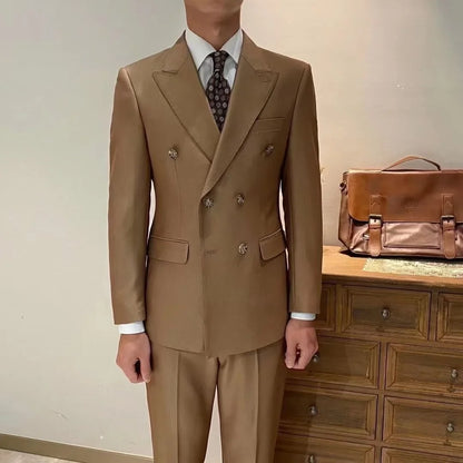 saferido British Double Breasted Formal Dress Suit Men Black Smoking Homme Mariage Suit Fashion Groom Men Suit Slim Fit Business Tuxedos