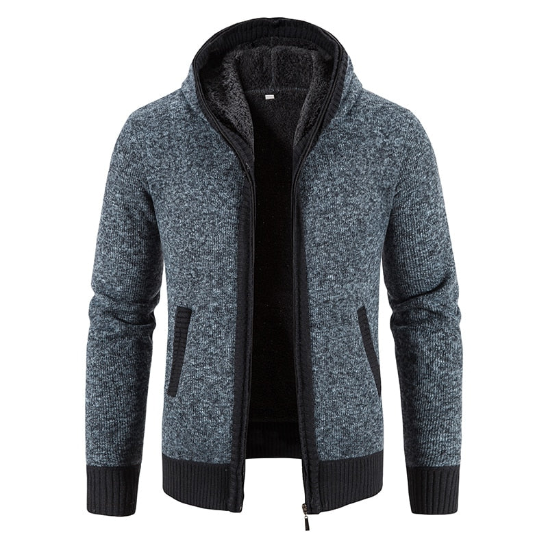 New Winter Fleece Men Sweater Cardigan Hooded Knitted Print Sweatercoat Mens Casual Warm Cardigan Zipper Hooded Cardigan Men