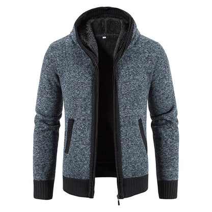 New Winter Fleece Men Sweater Cardigan Hooded Knitted Print Sweatercoat Mens Casual Warm Cardigan Zipper Hooded Cardigan Men