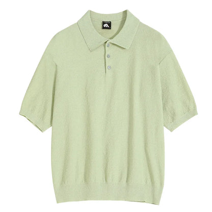 saferido Short Leeved Men's T-shirt Korean Style Simple Retro Kniting Lapel Trend Fashion Loose Casual Male Top 2024 Summer New