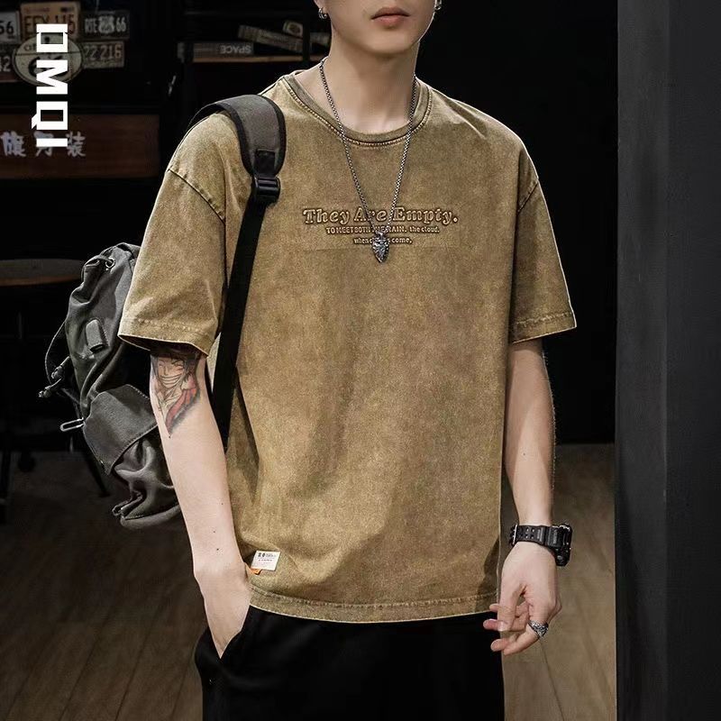 Spring Summer Thin Street Casual Vintage Korean Loose T-Shirts Pullovers Man Solid Color Handsome Round Neck Men's Clothing