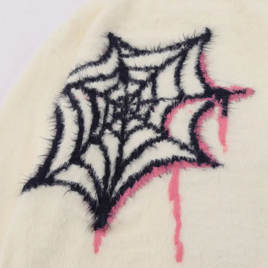 Star Spider Sweater Goth Punk Harajuku Hip Hop Streetwear Sweaters Men Fall Winter Oversized Knitted Jumper Pullover Black