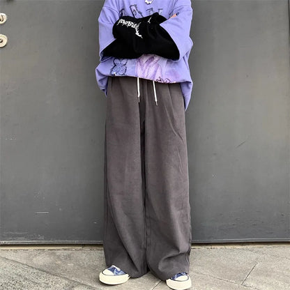 saferido Baggy Men Wide Leg Pants Korean Spring Autumn Solid Color Straight Overalls Casual Trousers Man Bottoms Y2k Clothes