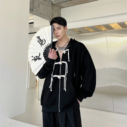 saferido Korean women Spring Autumn Color Chinese Style Hooded Sweatshirt Men's Loose Trendy Casual Zipper Coat Male Hoodies