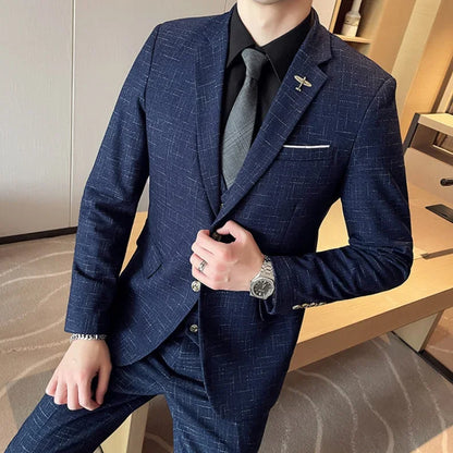 High Quality Men's Wedding Suit (suit + Vest + Trousers) Fashion Business Professional Suit Best Man Groom Wedding 3/2 Piece Set