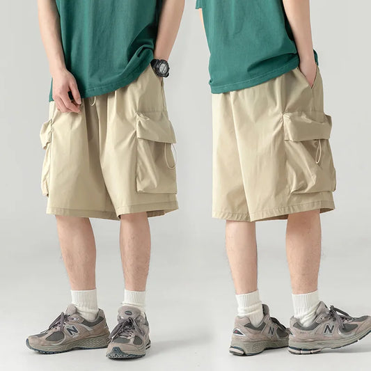 saferido Khaki Cargo Shorts Men Techwear Korean Casual Pants Male Jorts for Men Summer Loose Japanese Streetwear Hip Hop Pocket