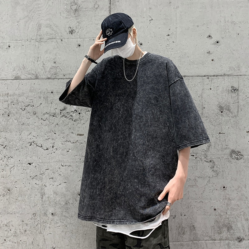 Quality Oversized Acid Washed T Shirt Women Vintage T-shirts Streetwear Mineral Wash Tee Shirts Girl Loose Luxury Brand Tops