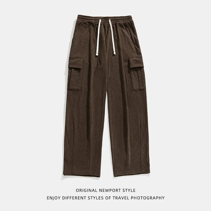 saferido Oversized Corduroy Pants Men Fashion Retro Pocket Cargo Pants Men Japanese Streetwear Hip-hop Loose Wide Leg Pants Mens Trousers Spring  Autumn