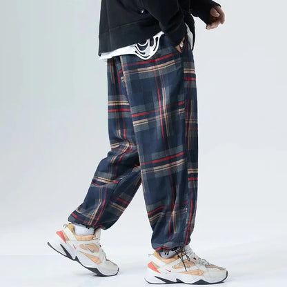 saferido Ankle-Length Plaid Harem Pants Men Clothing Joggers Men Pants Trousers Japanese Fashion Sweatpants S-5XL Streerwear