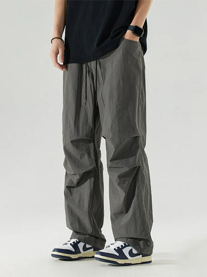saferido Parachute Sports Pants Men Ice Silk Jogging Sweatpants Wide Leg Trousers Male Streetwear Loose Casual American Street