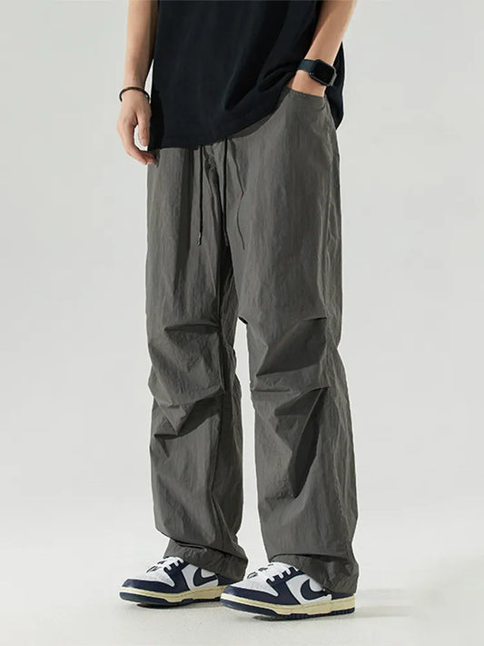 saferido Parachute Sports Pants Men Ice Silk Jogging Sweatpants Wide Leg Trousers Male Streetwear Loose Casual American Street