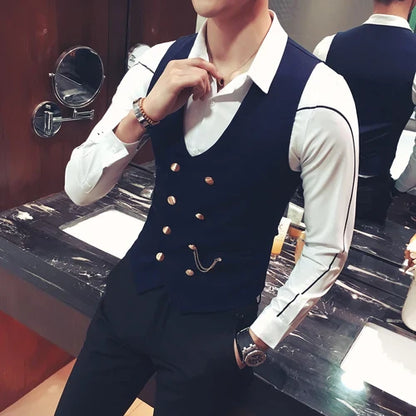 saferido British Style Men's Spring Double-Breasted Suit Vest/Male Slim Fit Fashion Casual Dress Suit Vest Plus size S-5XL