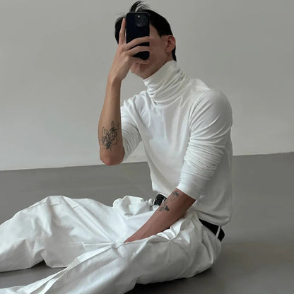 saferido Mens Casual Slim Shirt 2024 Spring New Genderless Fashion Shaping Solid Color High Collar Harajuku Bottoming T-Shirt Unisex