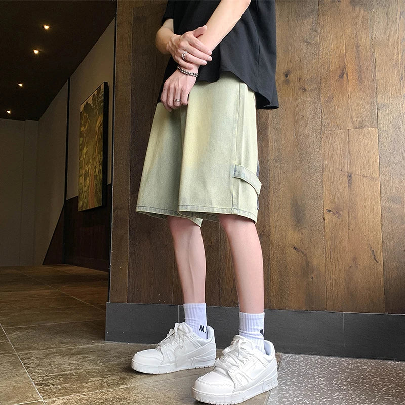 saferido New Mens Fake Zippers Jeans Shorts Korean Fashion Shorts Harajuku High Street Men Clothing Casual Shorts Streetwear Short Pants