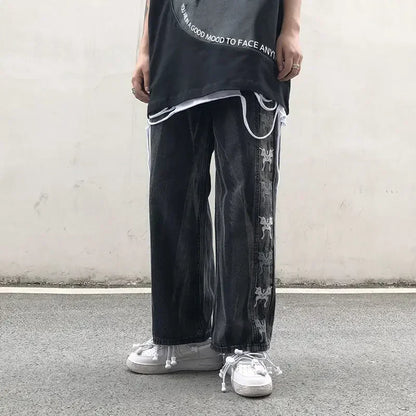 saferido Trousers Hip Hop Straight Men's Jeans Tie Dye Graphic Man Cowboy Pants Y2k Streetwear Baggy 2024 Korean Autumn Harajuku Summer