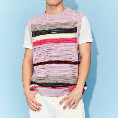 saferido Spring New Hollow Stripe Knitwear Sweater Vest 2024 Contrast Color O Neck Casual Tank Tops Korean Fashion Male Sleeveless Tees