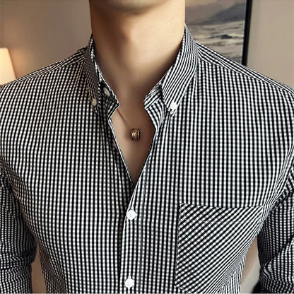 saferido  Men Spring High Quality Business Long Sleeve Shirts/Male Slim Fit Fashion Plaid Office Dress Shirts Plus Size S-4XL