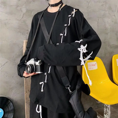 saferido 2024 New Mans Japanese Fashion Men's Street Style Lace Hoodie Punk Loose Fit Pullover Designer Colorful Hip Hop Sweatshirts