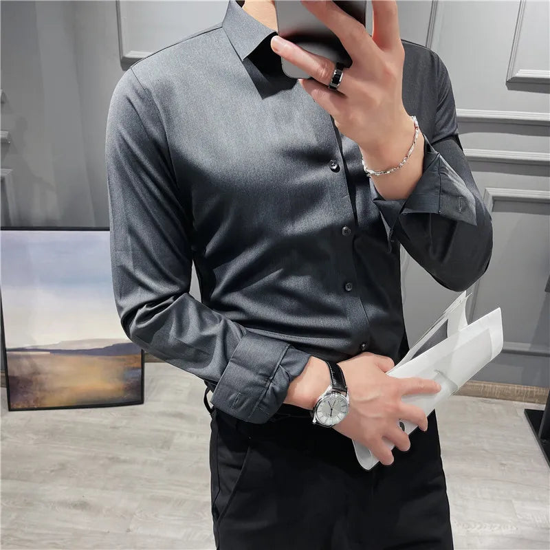 saferido British Style Men High-Grade Long-Sleeve Shirts/Male Slim Fit Business Casual Lapel Shirt Dress Shirt Tops Plus Size S-4XL