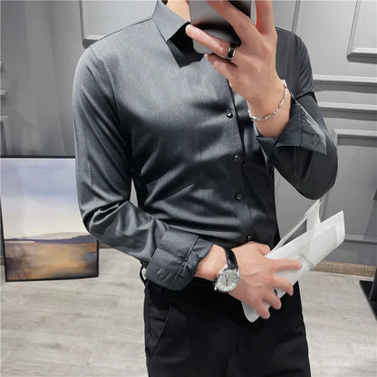 saferido British Style Men High-Grade Long-Sleeve Shirts/Male Slim Fit Business Casual Lapel Shirt Dress Shirt Tops Plus Size S-4XL