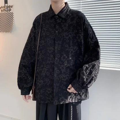 Shirts Men Autumn Design Long Sleeve Turn Down Collar All-match Loose Simple Harajuku Unisex Fashion Daily Clothing Minimalist