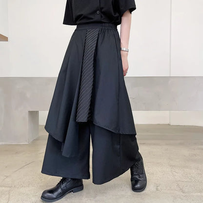 Men's Dark Irregular Pants Japanese Style Men Fashion Instagram Mixed Wind Streamer Kendo Samurai Culottes Party Dress Trousers