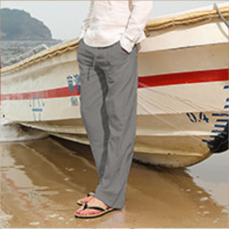 Men's Casual Trousers Home Pants  Man Cotton Linen Large Size white Straight trousers Solid Beach black Fitness Pants