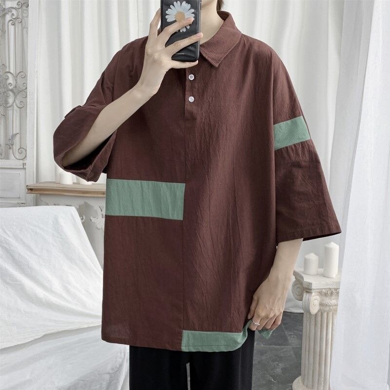 Summer New Polo Shirts Cotton Linen Breathable Men's Shirts Turn-down Collar All-match Tops Short Sleeve Harajuku Blouses