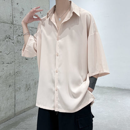 Summer Men Shirt Short Sleeve Solid Color Shirts For Man Vintage Harajuku Casual Oversized Blouses Fashion Men's Clothing