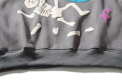 High Street Letter Foam Skull Vintage Fleece Hooded Hoodies Men and Women Pullover Casual Loose Autumn Winter Sweatshirts