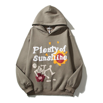 Foam Graffiti Zipper Hooded Hoodies for Men Fleece Casual Cardigan Coat Unisex Hip Hop Loose Sweatshirts