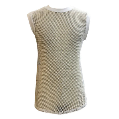Summer New Mens Fashion Transparent Mesh Vest Sexy Perspective Solid Color Mesh Sports Casual Sleeveless Top Men Clothing