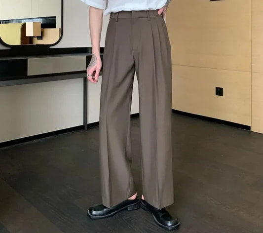 Men's Business PantsVintage Solid Color Classic Zipper Button Straight Casual Male All-match Trousers autumn
