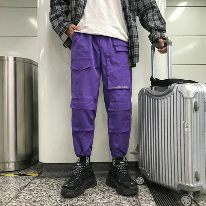 saferido Purple Men Cargo Pants Spring Loose Hip Hop Joggers Trousers Pockets Overalls Fashion Student Sweatpants Korean Male Streetwear