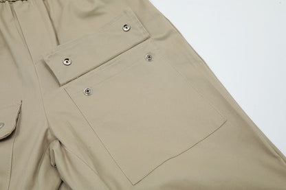 Side Ankle Button Pockets Drawstring Cargo Pants Men's Straight Solid Color Streetwear Baggy Casual Overalls Y2K Unisex Trousers