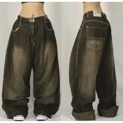 Street Popular Joker Solid Color Jeans Men Y2K New Harajuku Casual Loose Washed Straight Wide Leg Pants Unisex Vintage Trousers