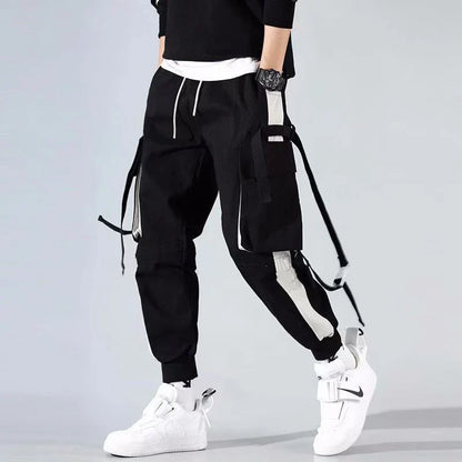 saferido Streetwear Spring Casual Men Pants Cotton Slim Fit Ribbons Men's Joggers Harajuku Elastic Waist Ankle Length Trousers For Man