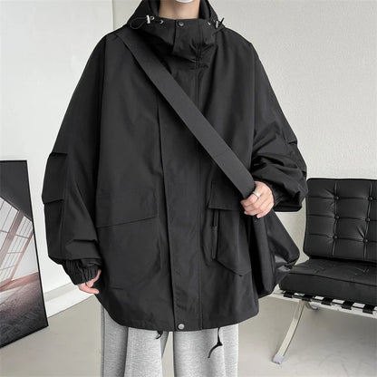 saferido Men's Korean Style Clothes Outerwear Loose Fitting Hooded Jackets Original Clothing Man Hoodie Men's Coats