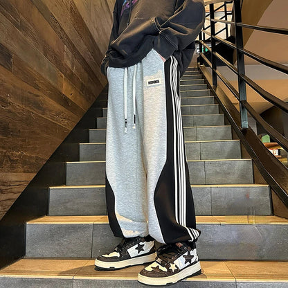 saferido Baggy Casual Side Stripe Men Sweatpants Thicken Warm Korean Style Patchwork Color Clash Sports Pants Harajuku Man Trousers