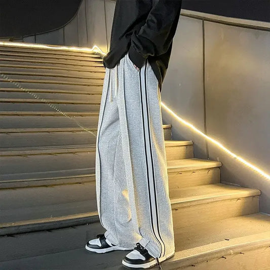 saferido Sweatpants for Men Grey Vintage Trousers Straight Male Sweat Pants Cotton Wide Leg Free Shipping Casual Young La Summer Harajuku